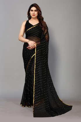 printed chiffon designer women's saree with blouse piece - black