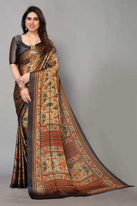 printed chiffon designer women's saree with blouse piece - black