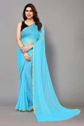 printed chiffon designer women's saree with blouse piece - blue