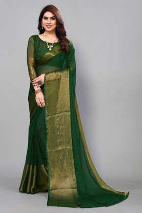 printed chiffon designer women's saree with blouse piece - green