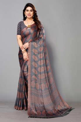 printed chiffon designer women's saree with blouse piece - grey