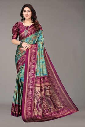 printed chiffon designer women's saree with blouse piece - purple