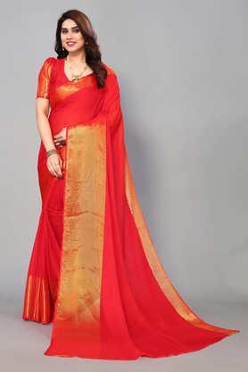 printed chiffon designer women's saree with blouse piece - red