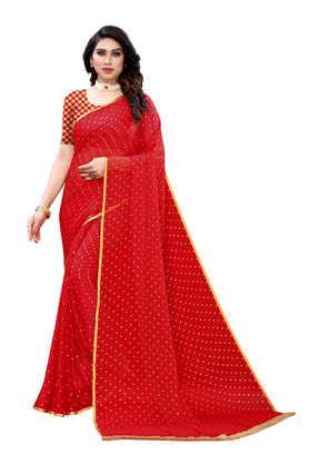 printed chiffon designer women's saree with blouse piece - red