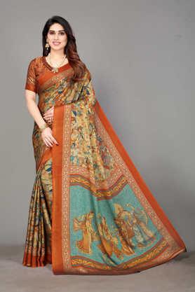 printed chiffon designer women's saree with blouse piece - rust