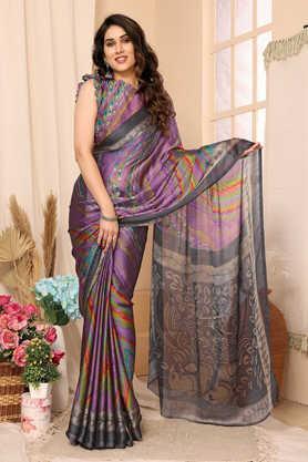 printed chiffon party wear women's designer saree - lavender