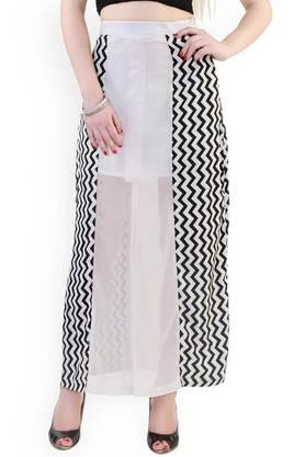 printed chiffon regular fit women's casual skirt - white