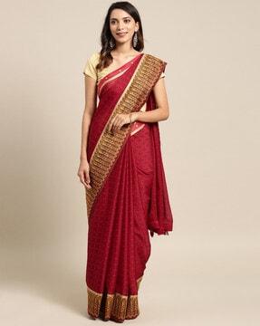 printed chiffon saree with contrast border