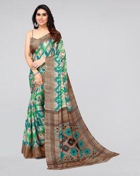 printed chiffon saree with contrast border