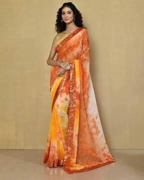 printed chiffon saree with embellished border