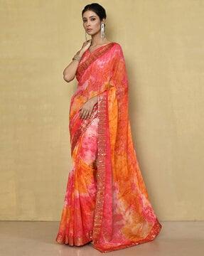 printed chiffon saree with embellished border