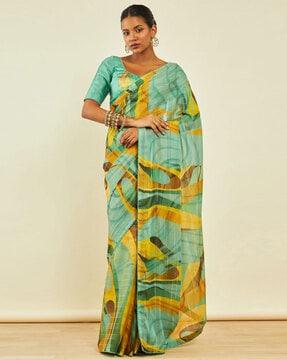 printed chiffon saree with lace border