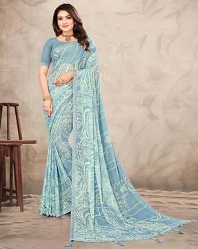 printed chiffon saree with tassels