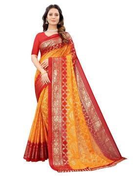 printed chiffon saree with tassels