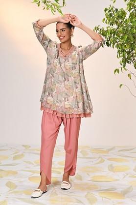 printed chiffon women's kurta set - grey