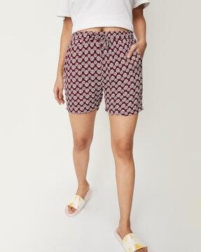 printed city shorts with elasticated waist