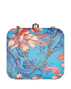 printed clutch with chain strap