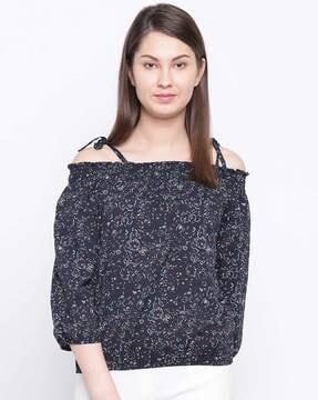 printed cold-shoulder blouson top