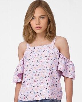 printed cold-shoulder top