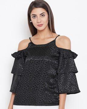 printed cold-shoulder top