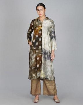 printed collar-neck a-line kurta