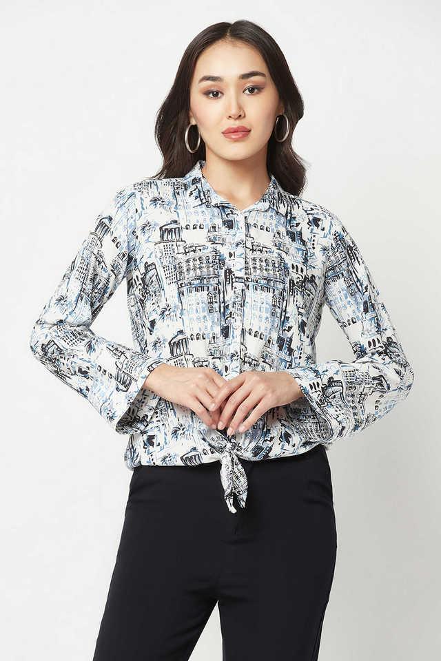 printed collar neck lyocell womens casual wear shirt