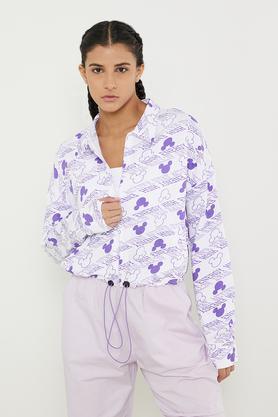 printed collared cotton women's active wear jacket - purple