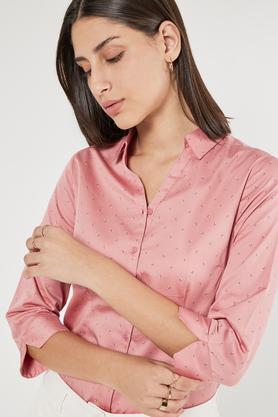 printed collared cotton women's formal wear shirt - coral