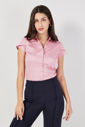 printed collared cotton women's formal wear shirt - pink