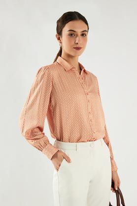 printed collared modal women's formal wear shirt - pink