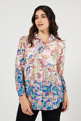 printed collared polyester women's casual wear shirt - natural