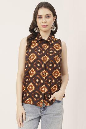printed collared rayon women's casual wear shirt - light brown