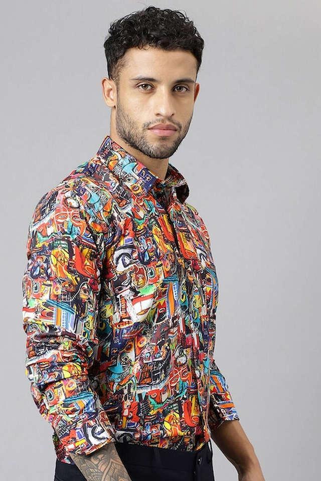 printed collared viscose mens party wear shirt