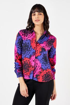 printed collared viscose women's casual wear shirt - multi