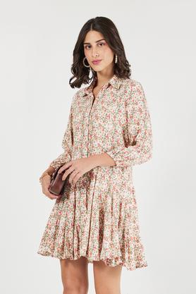 printed collared viscose women's dress - multi