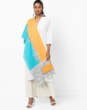 printed colourblock cotton dupatta