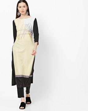 printed colourblock straight kurta