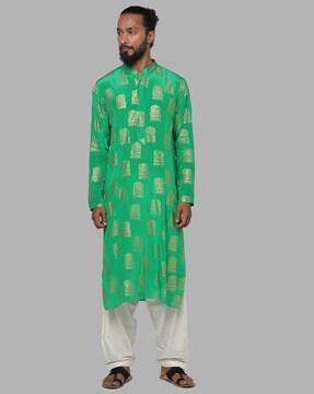 printed comb kurta with mandarin neck