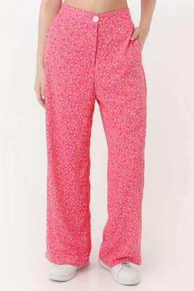 printed comfort fit polyester women's casual wear trouser - pink