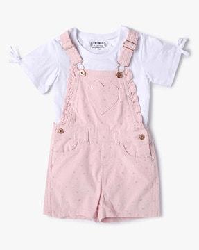 printed corduroy dungaree & t-shirt set