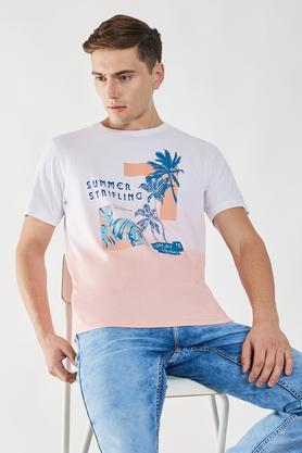 printed cotton  regular fit men's t-shirt - peach