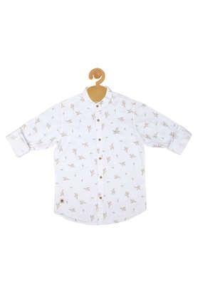 printed cotton blend boys shirt - off white