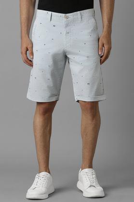 printed cotton blend button men's shorts - blue