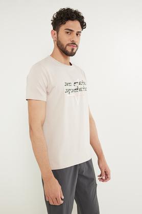 printed cotton blend crew neck men's t-shirt - natural