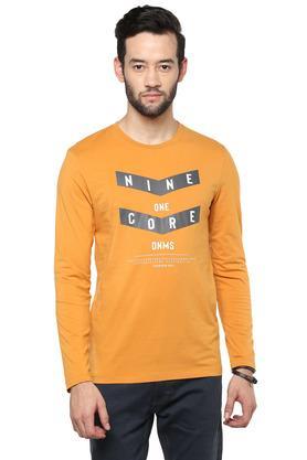 printed cotton blend fit mens t-shirt - mustard