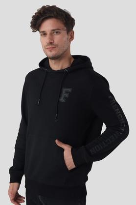 printed cotton blend fleece regular fit men's sweatshirt - black