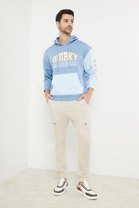 printed cotton blend hood men's sweatshirt - powder blue