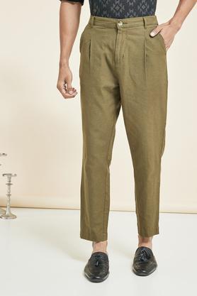 printed cotton blend mens casual wear pants - olive