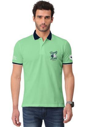 printed cotton blend polo men's t-shirt - green