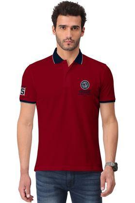 printed cotton blend polo men's t-shirt - maroon